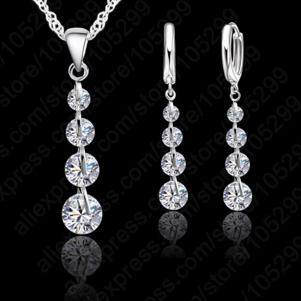 4-Stone Crystal Sterling Silver Jewelry Set